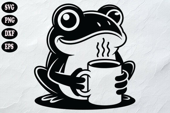 Cute Frog Coffee SVG for Real Embroidery Use