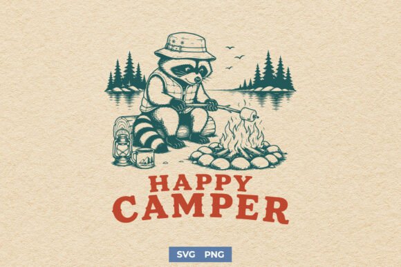 Happy Camper SVG: A Raccoon That Brings Camping Charm to Embroidery