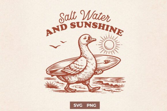Salt Water and Sunshine SVG, Funny Goose: A Coastal Design for Real Embroidery Projects